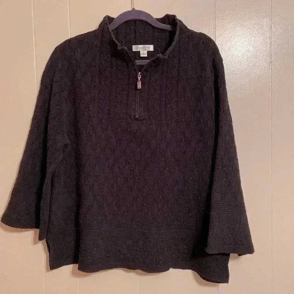 Black Coldwater Creek Woman’s Cableknit  Sweater Size Large.